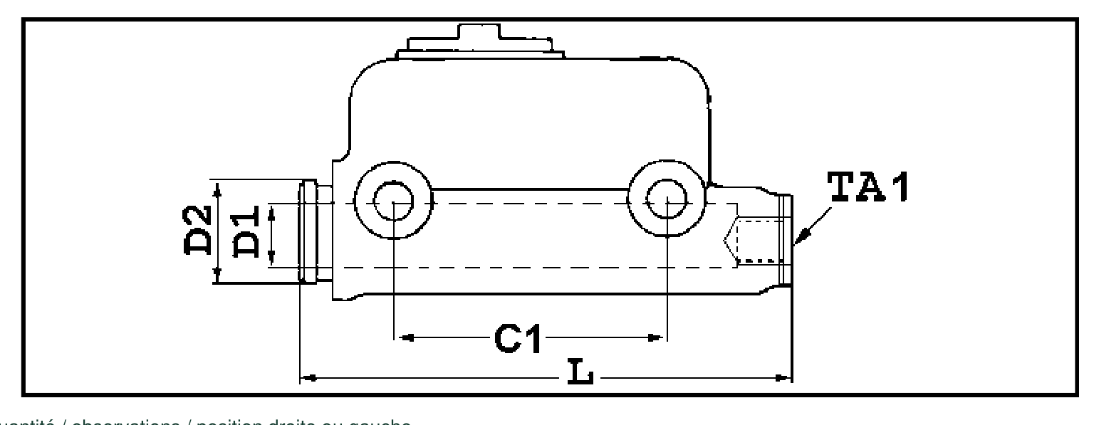 Schéma maître-cylindre : D1, D2, L, C1 et TA1